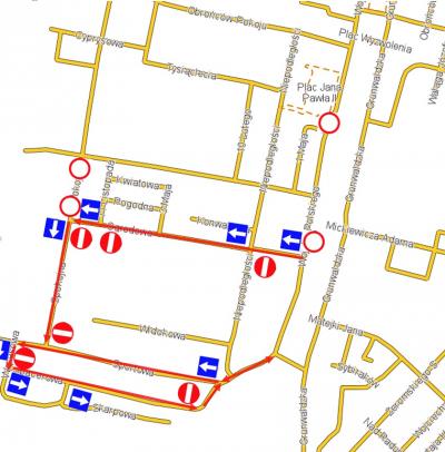 Mapka ze zmianą organizacji ruchu