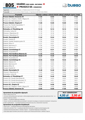 Rozkład jazdy linii 805