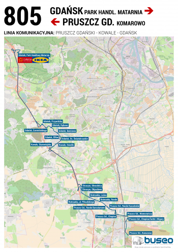 Mapa trasy linii 805