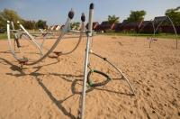 Outdoor fitness devices by Powstańców Warszawy Street