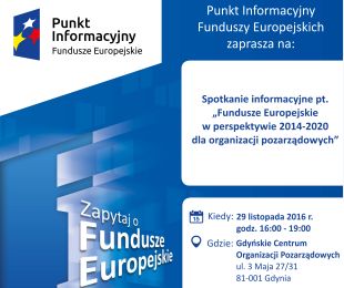 Spotkanie informacyjne w Gdyni: „Fundusze Europejskie w perspektywie 2014-2020 dla organizacji pozarządowych”