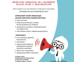 Rekrutacja do projektu realizowanego w Pruszczu Gdańskim na rzecz aktywizacji zawodowej młodzieży